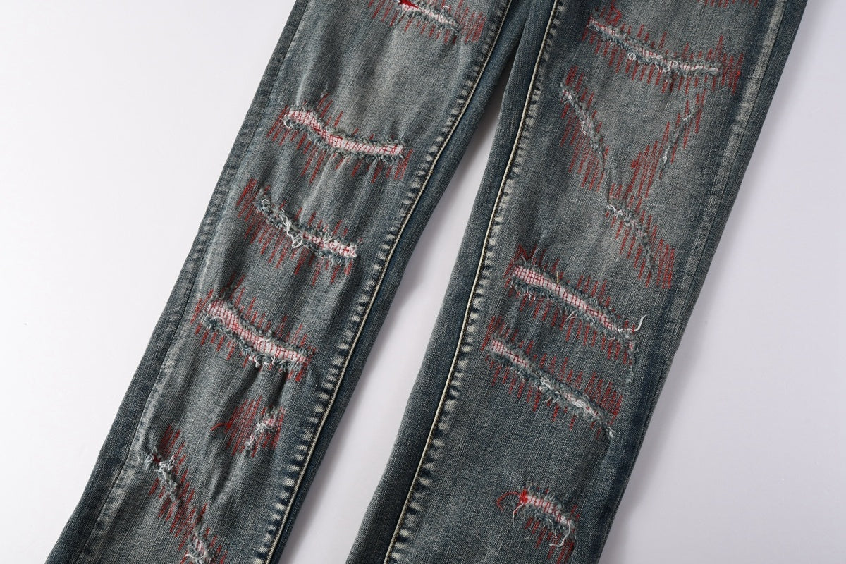 Purple Brand P001 Red Stitch Distressed Slim Jeans 9114