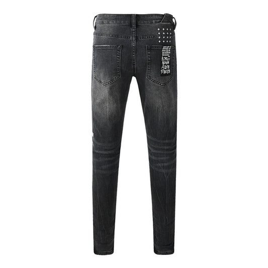 Ksubi Royalty Black Signature Script Knee Rip Denim Jeans 3050