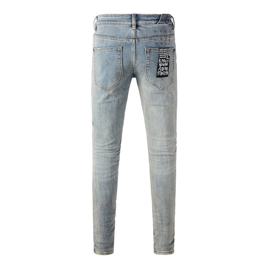 Ksubi Royalty Ice Blue Yellow Fade White Graffiti Script Denim Jeans 3029