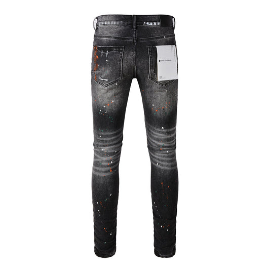 Purple Brand Mesh Patch Rip Paint Splatter Slim Jeans 9018