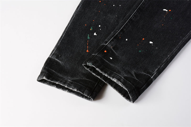 Purple Brand Mesh Patch Rip Paint Splatter Slim Jeans 9018