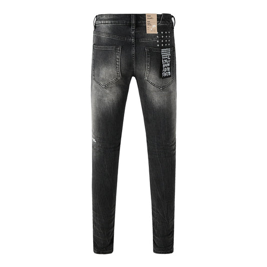 Ksubi Royalty Charcoal Grey Dual Knee Gold Underlining Ripped Denim Jeans 3035