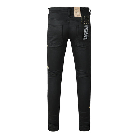 Ksubi Royalty Black Gold Graffiti Cross Rivet Band Denim Jeans 3045