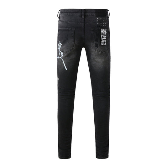 Ksubi Royalty Charcoal Black Dollar Sign White Cross Rivet Ripped Jeans 3015