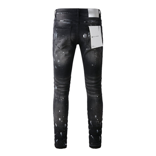Purple Brand Black Grey Knee Rip Silver Paint Slim Jeans 9002
