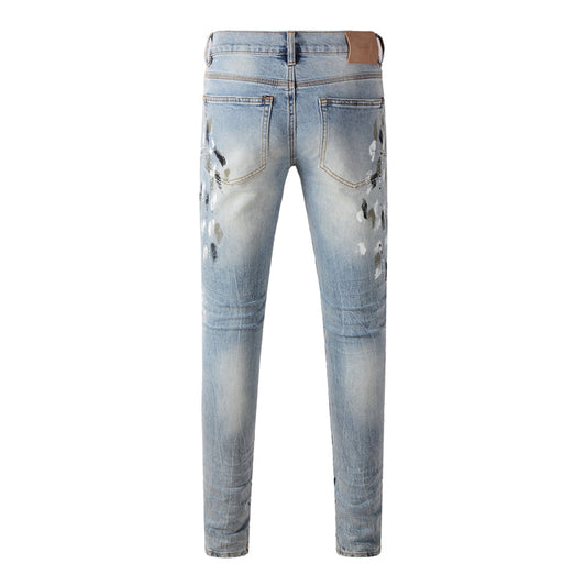 Purple Brand Paint Brush Knee Rip Slim Jeans 9100