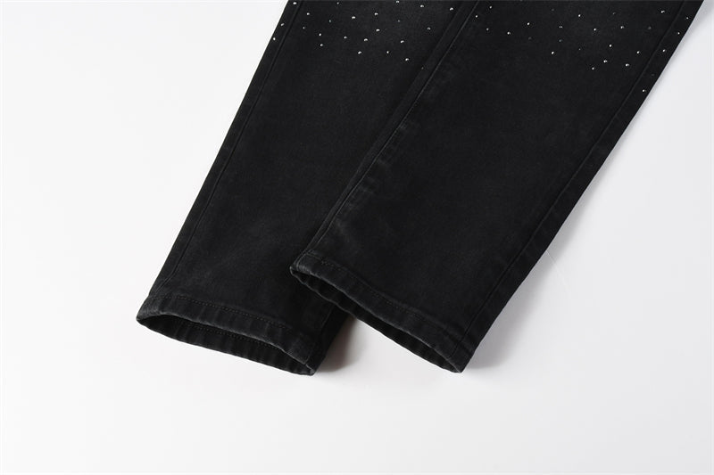 Purple Brand Black Crystal Rhinestone Skinny Jeans 9130