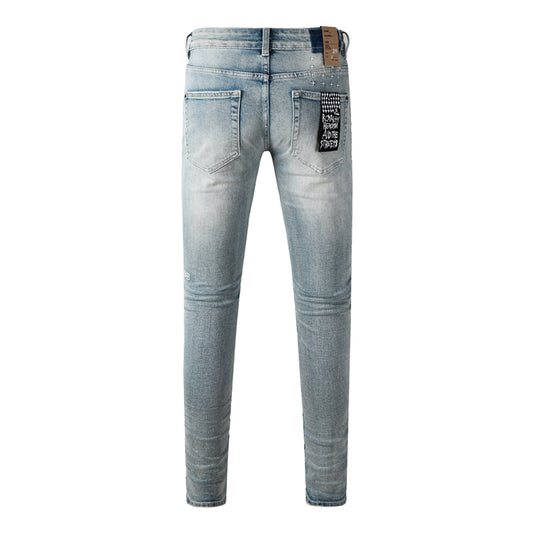 Ksubi Royalty Ice Blue Star Rivet Waist Drawstring Denim Jeans 3032
