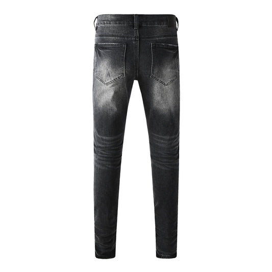 Purple Brand Black Gray Multi-Patch Ripped Jeans 9135