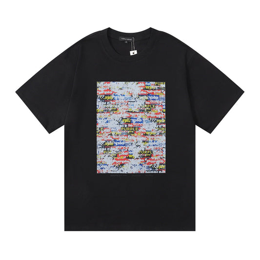 Purple Brand Glitch Collage Logo Print Tee
