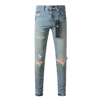 Purple Brand Knee Blowout Leather Patch Slim Jeans 9076