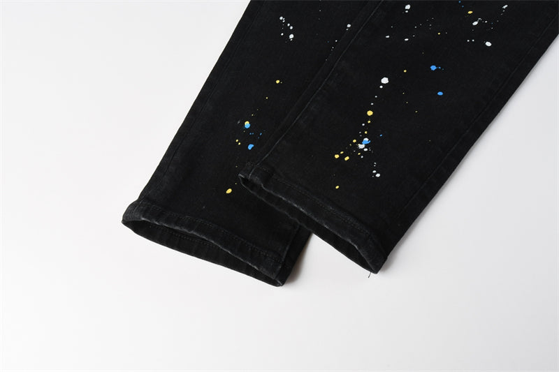 Purple Brand Paint Splatter Distressed Slim Jeans 9121