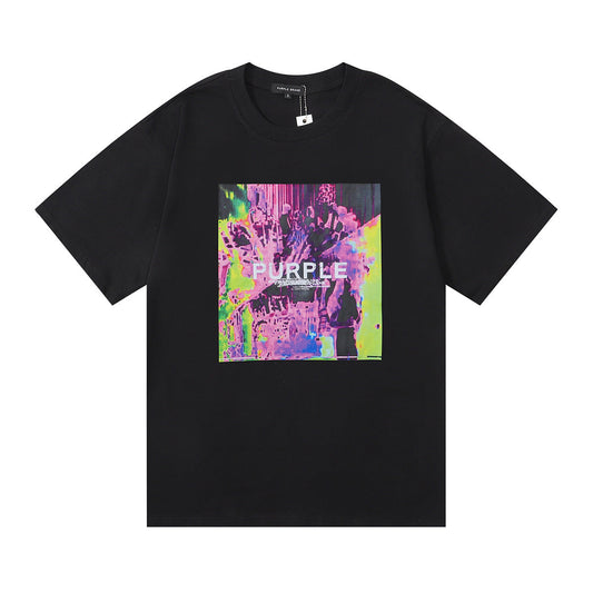 Purple Brand Glitch Art Neon Crowd Scene Tee