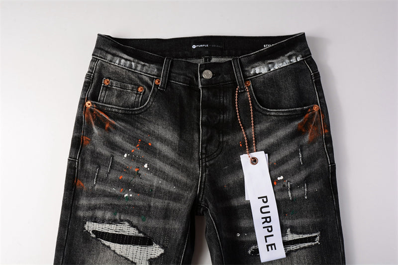 Purple Brand Mesh Patch Rip Paint Splatter Slim Jeans 9018