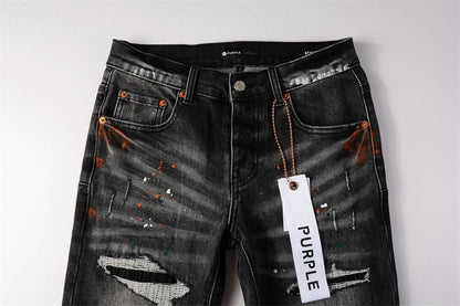 Purple Brand Mesh Patch Rip Paint Splatter Slim Jeans 9018