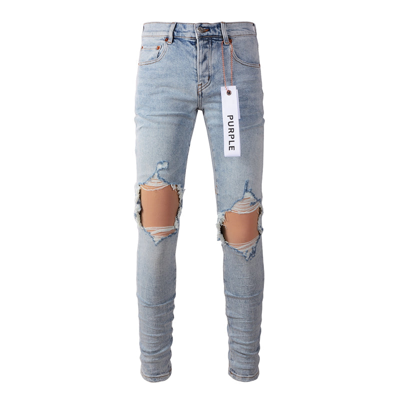 Purple Brand Ice Blue Dual Knee Blowout Slim Jeans 9010