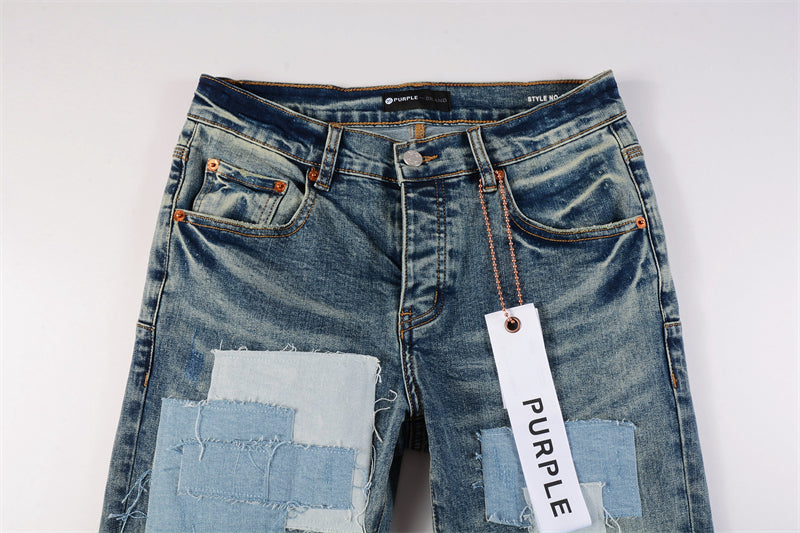 Purple Brand Patchwork Raw Edge Slim Jeans 9015