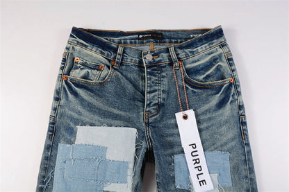 Purple Brand Patchwork Raw Edge Slim Jeans 9015