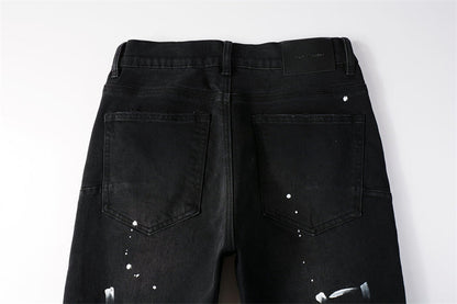 Purple Brand Paint Splatter Slim Jeans 9098
