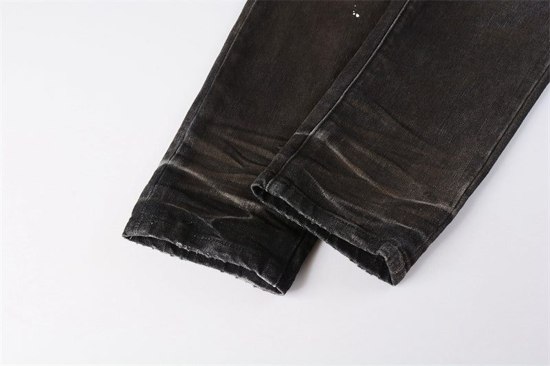 Purple Brand Waxed Paint Stroke Multi-Rip Slim Jeans 9030
