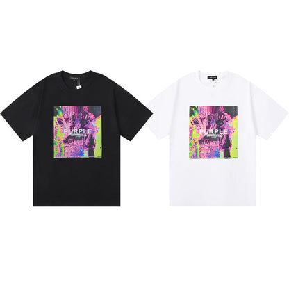 Purple Brand Glitch Art Neon Crowd Scene Tee