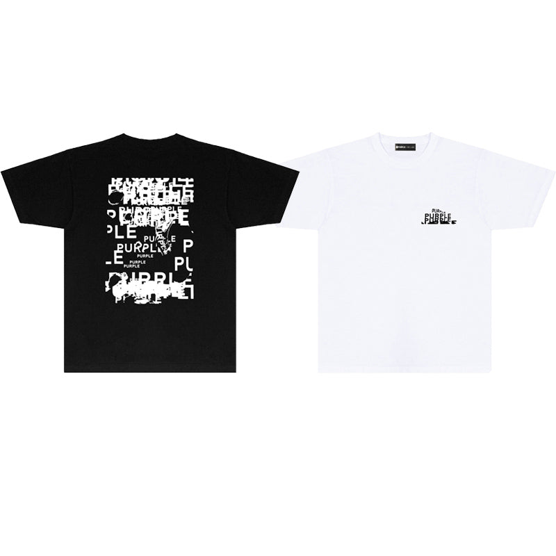 Purple Brand Glitch Stacked Wordmark Back Print Tee