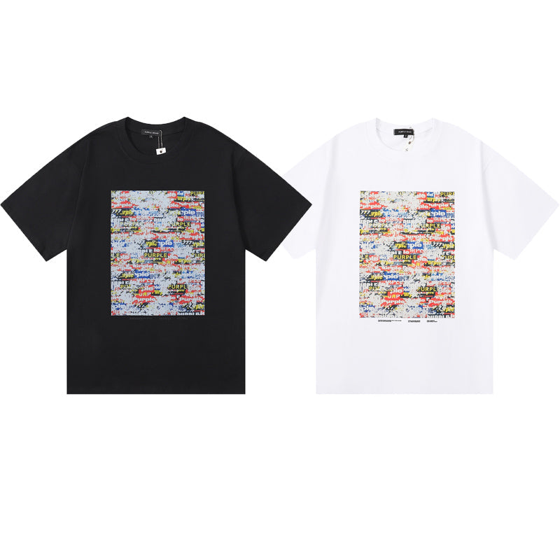 Purple Brand Glitch Collage Logo Print Tee