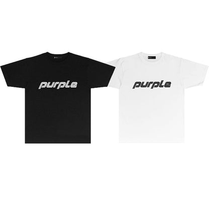 Purple Brand Italic Outline Script Logo Tee