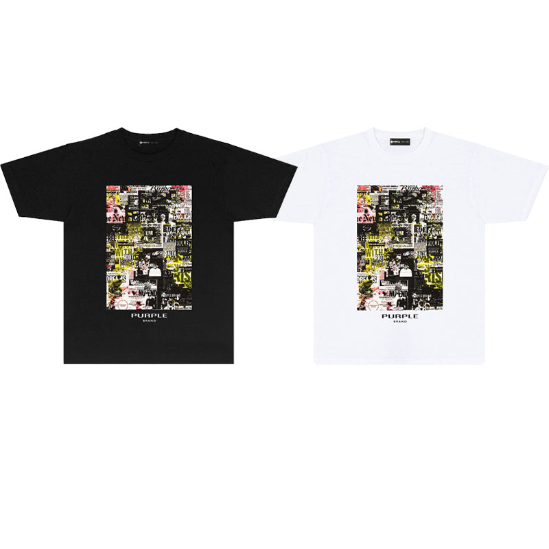 Purple Brand Newspaper Collage Graphic Tee