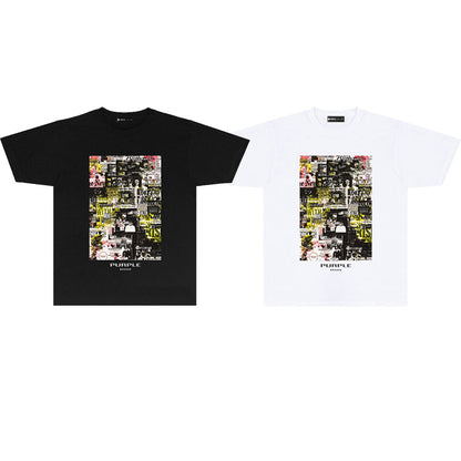 Purple Brand Newspaper Collage Graphic Tee