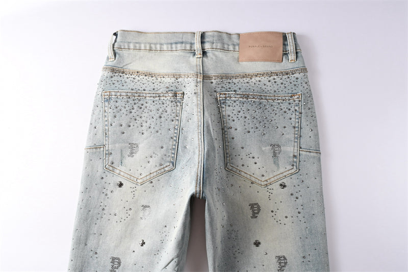 Purple Brand Rhinestone P Logo Slim Jeans 9127