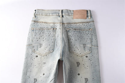 Purple Brand Rhinestone P Logo Slim Jeans 9127