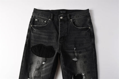 Purple Brand Black Gray Multi-Patch Ripped Jeans 9135