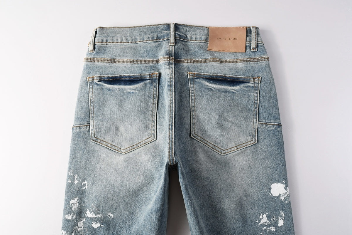 Purple Brand Light Blue Paint Splatter Jeans 9136