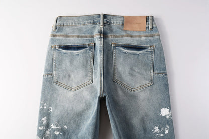 Purple Brand Light Blue Paint Splatter Jeans 9136