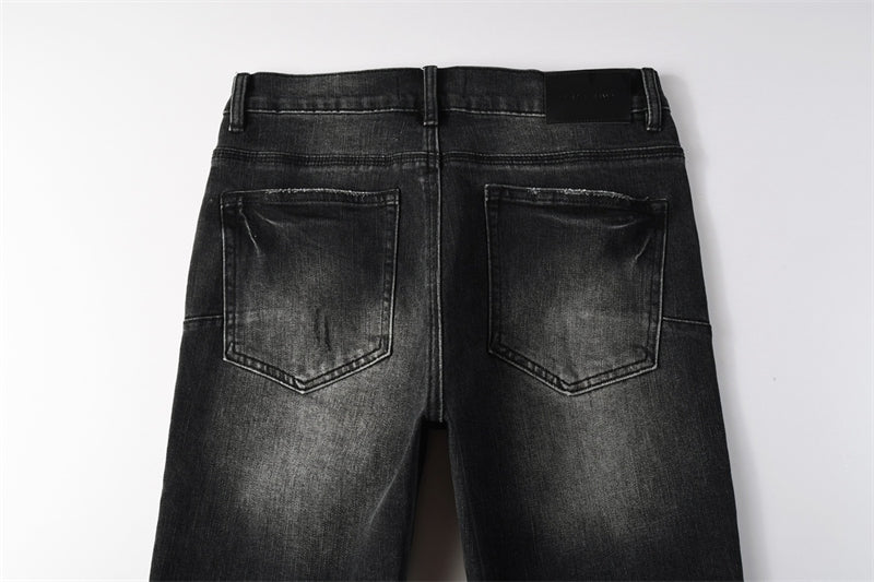 Purple Brand Black Gray Multi-Patch Ripped Jeans 9135