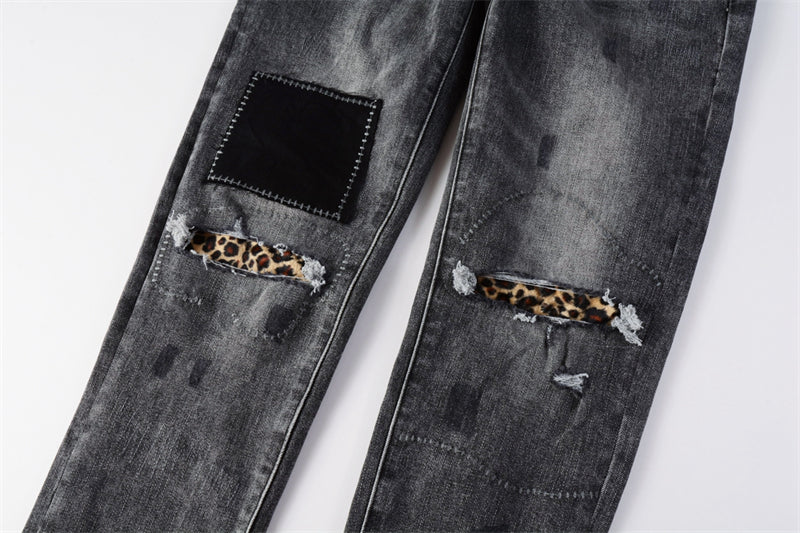 Purple Brand P Logo Leopard Patch Slim Jeans 9102