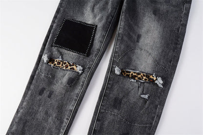 Purple Brand P Logo Leopard Patch Slim Jeans 9102
