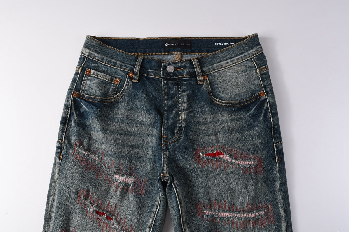 Purple Brand P001 Red Stitch Distressed Slim Jeans 9114