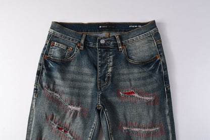 Purple Brand P001 Red Stitch Distressed Slim Jeans 9114