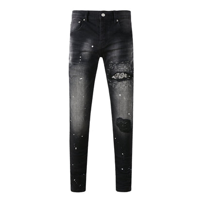 Purple Brand Paisley Embroidery Patch Slim Jeans 9099
