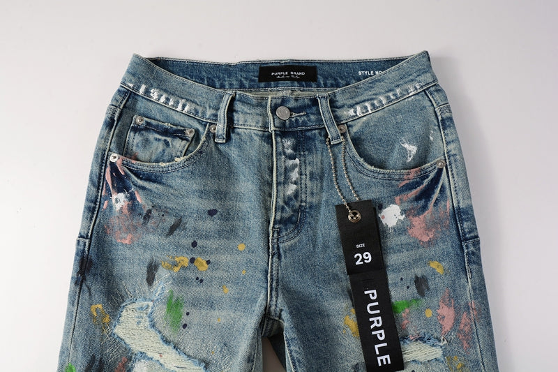 Purple Brand Multi-Color Paint Splatter Rip Slim Jeans 9072