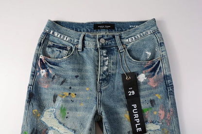 Purple Brand Multi-Color Paint Splatter Rip Slim Jeans 9072