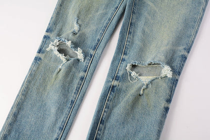 Purple Brand Knee Blowout Leather Patch Slim Jeans 9076
