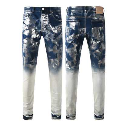 Purple Brand Blue Gradient Metallic Foil Skinny Jeans 9134