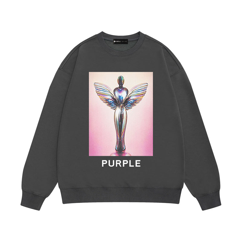 Purple Brand Chrome Angel Graphic Crewneck Sweatshirt
