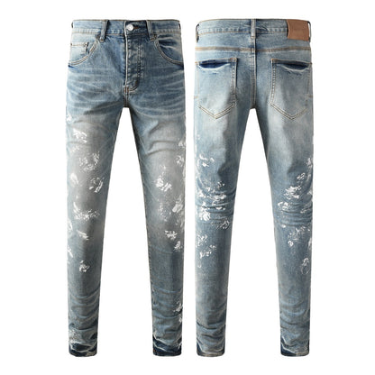 Purple Brand Light Blue Paint Splatter Jeans 9136