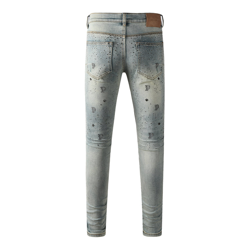 Purple Brand Rhinestone P Logo Slim Jeans 9127