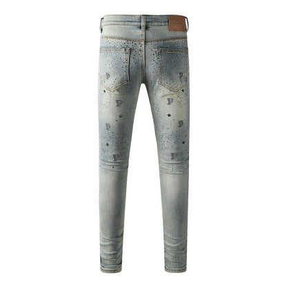 Purple Brand Rhinestone P Logo Slim Jeans 9127