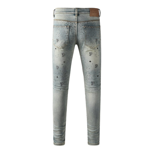Purple Brand Rhinestone P Logo Slim Jeans 9127
